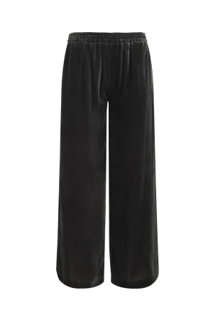 Velvet Wide Leg Pull-On Pants - Dark Grey