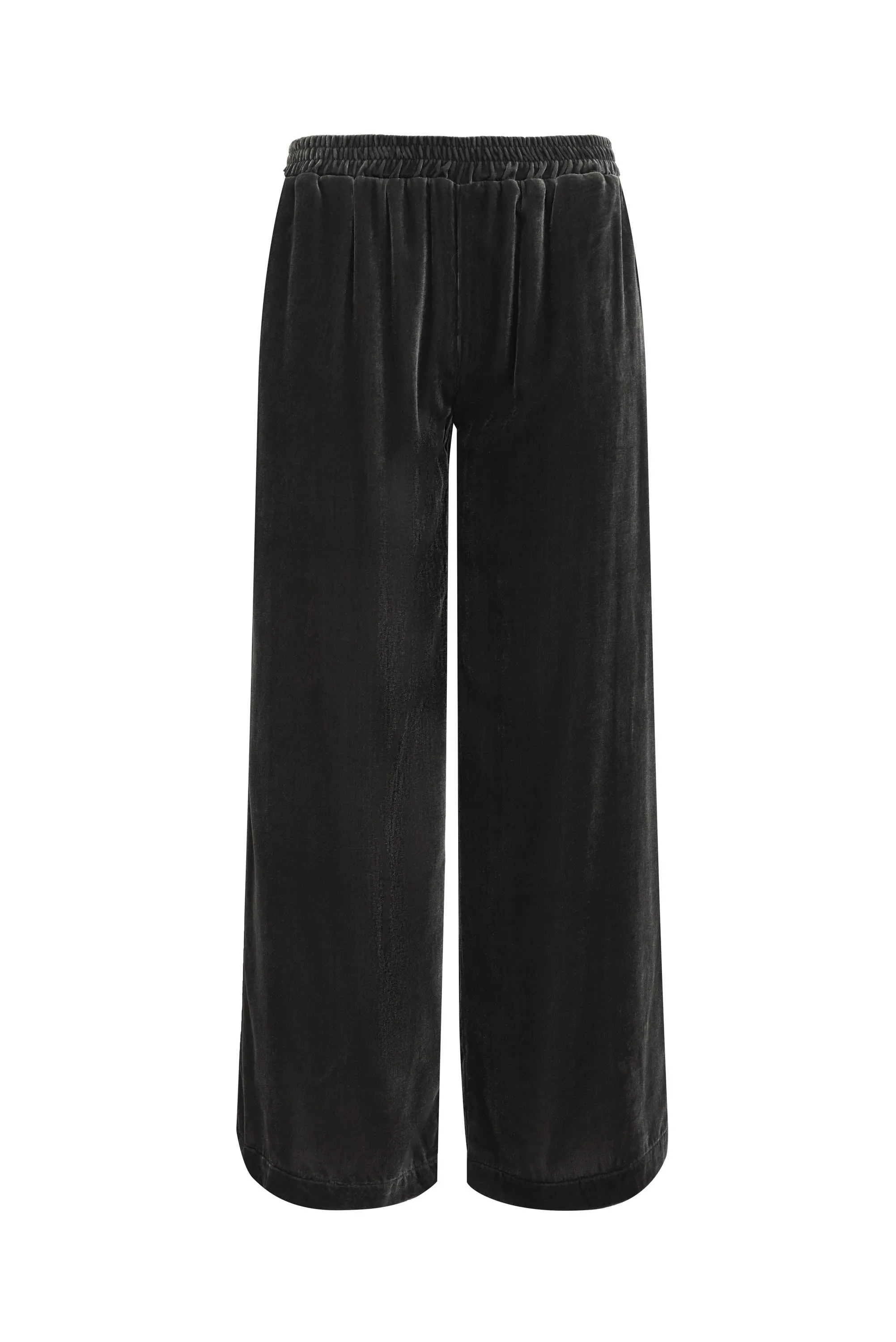 Velvet Wide Leg Pull-On Pants - Dark Grey