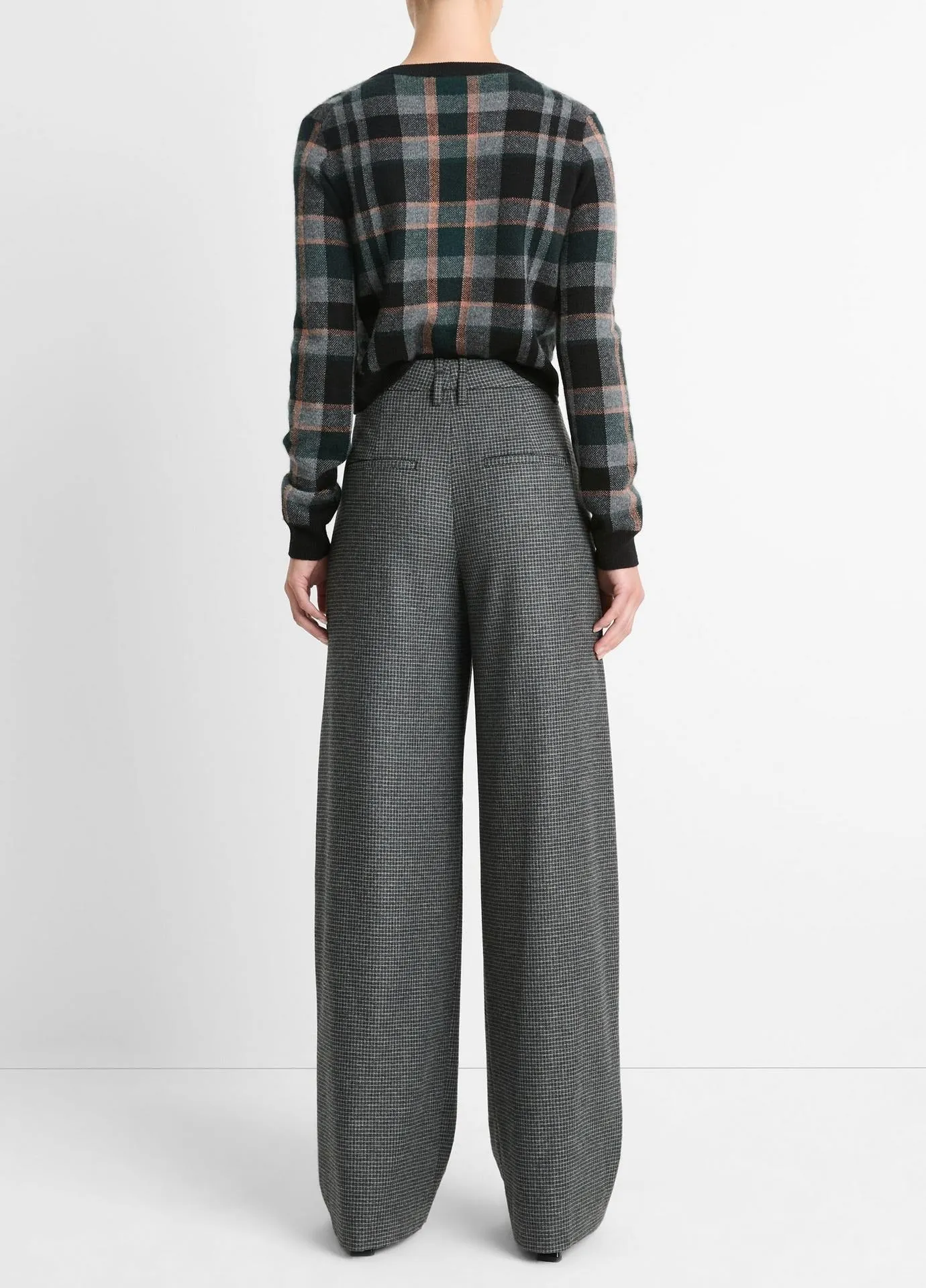 Vince High-Waist Microcheck Wide Leg Trouser in Micro Check