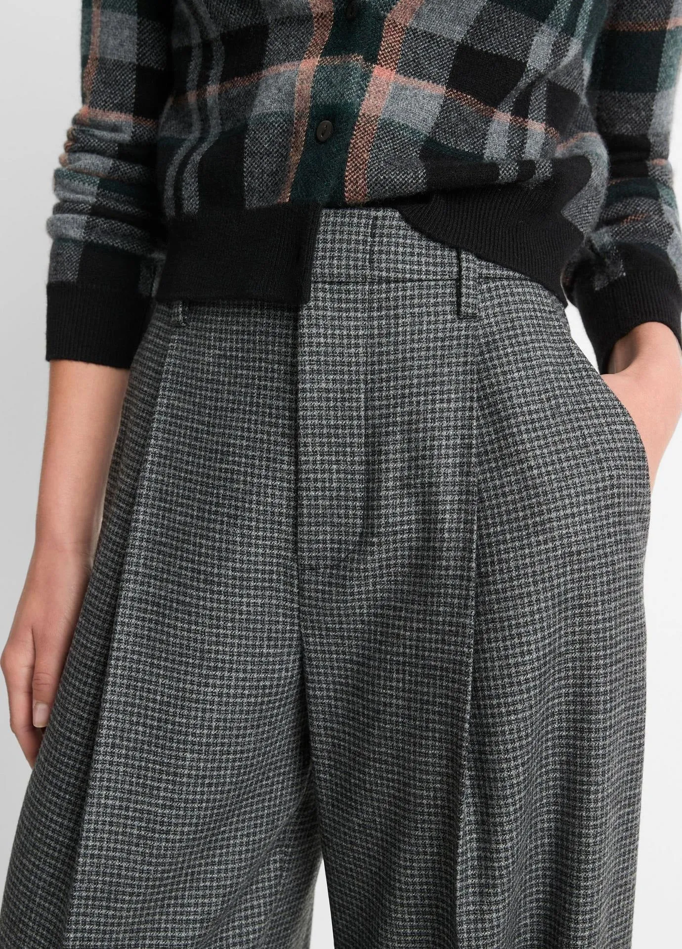 Vince High-Waist Microcheck Wide Leg Trouser in Micro Check