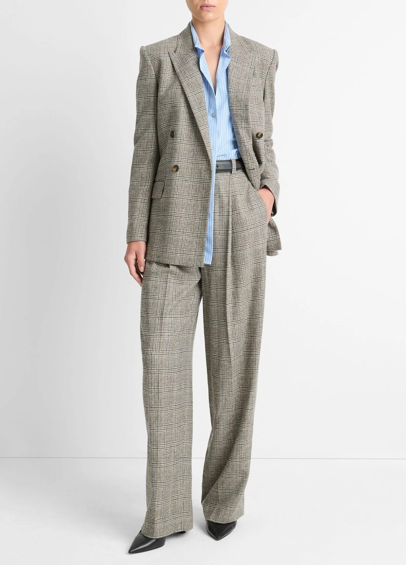Vince Plaid Double Breasted Blazer in Heritage Grey