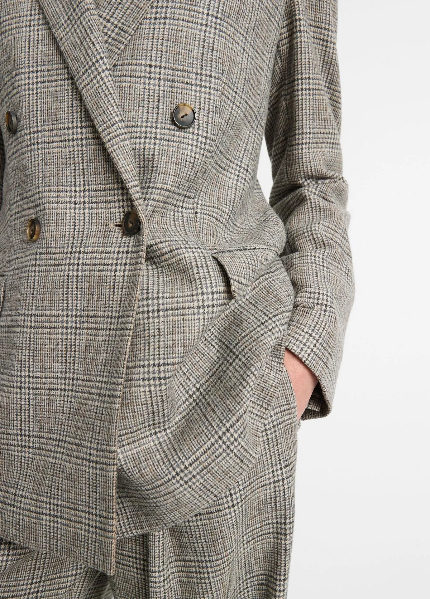 Vince Plaid Double Breasted Blazer in Heritage Grey