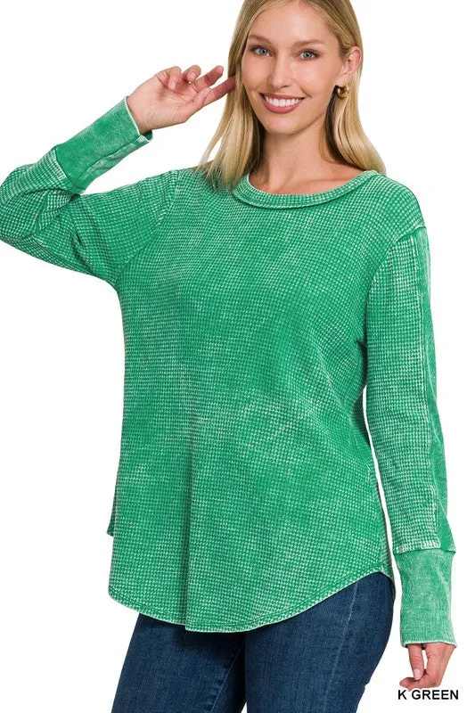 WASHED BABY WAFFLE LONG SLEEVE TOP