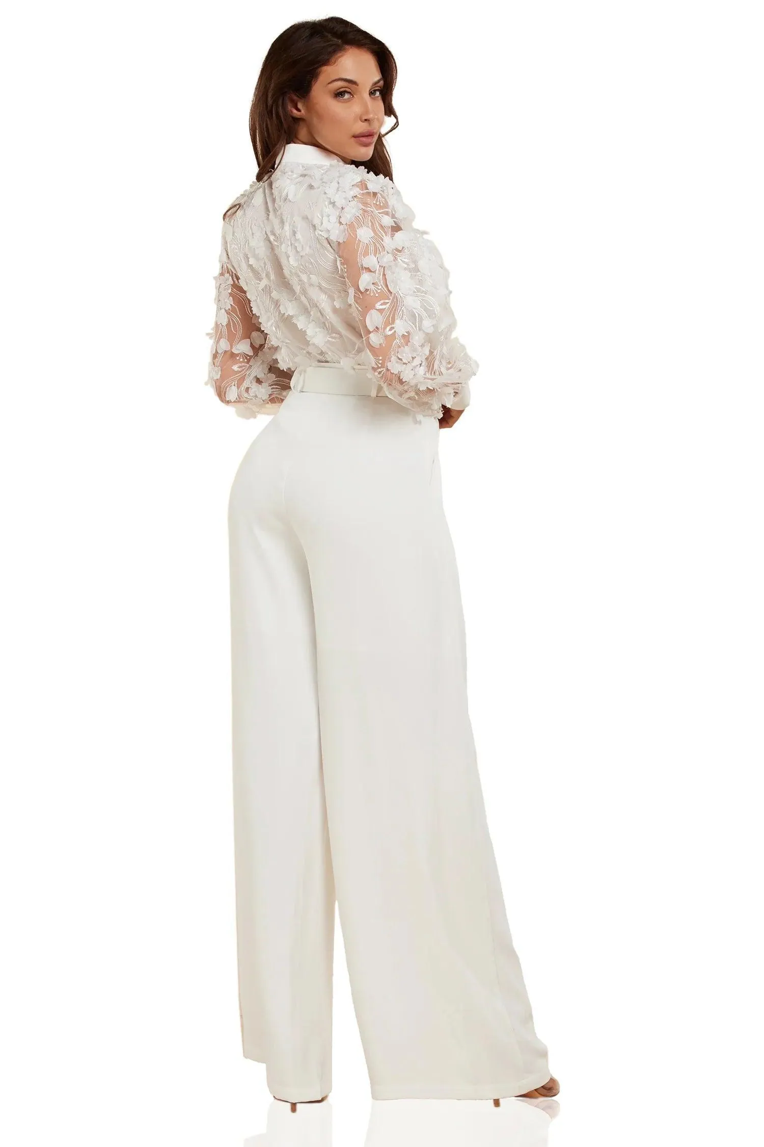 WHITE LACE DETAIL FLOER TOP AND PANT SET