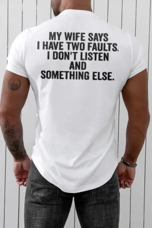 White Men's Letter Printed Skinny Fit Crew Neck T Shirt
