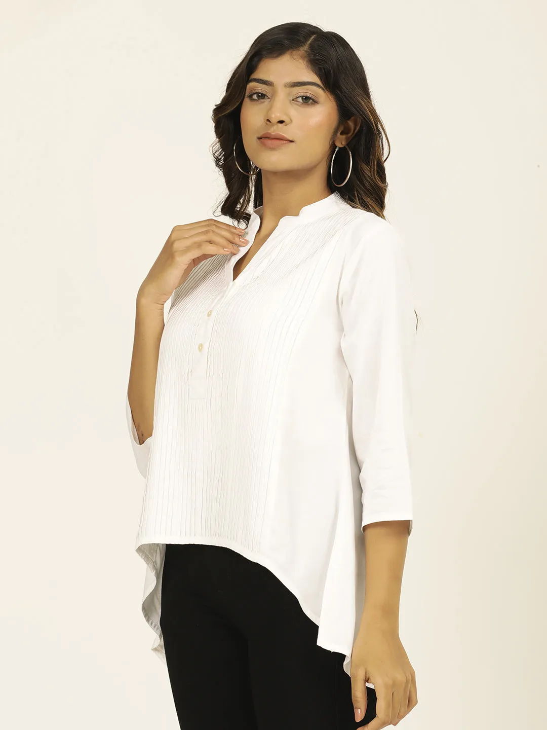 White Pleated High-Low Top