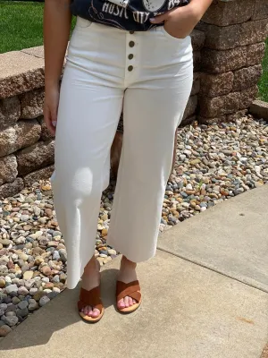 Wide Leg Raw Hem Pants - White