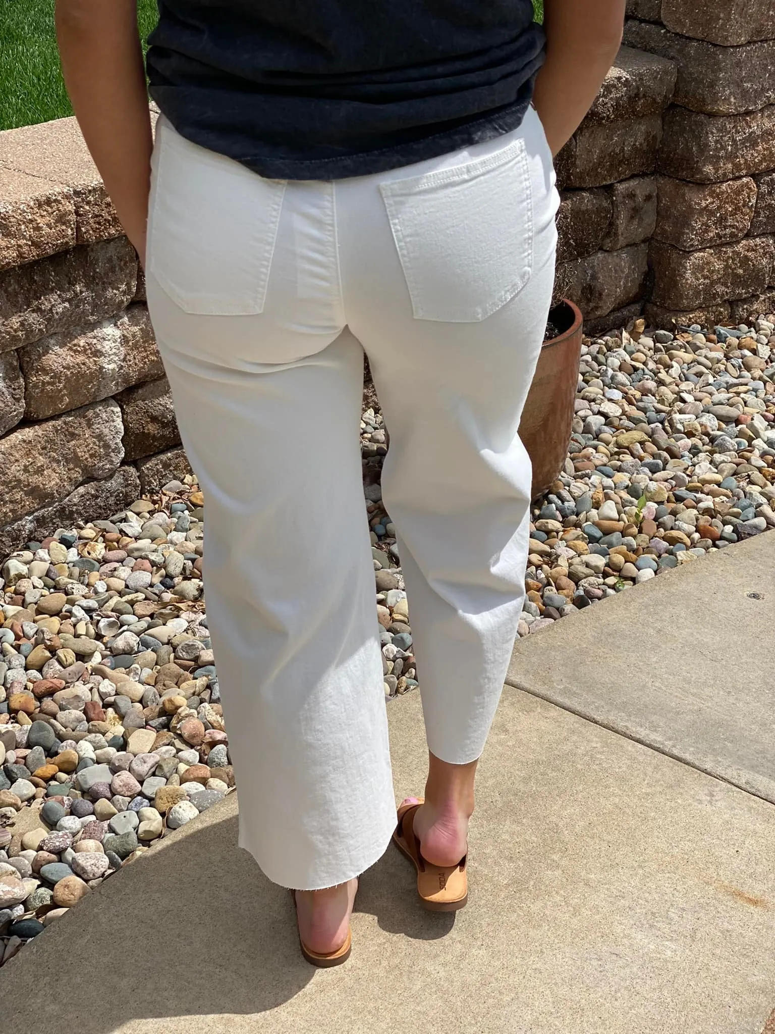 Wide Leg Raw Hem Pants - White