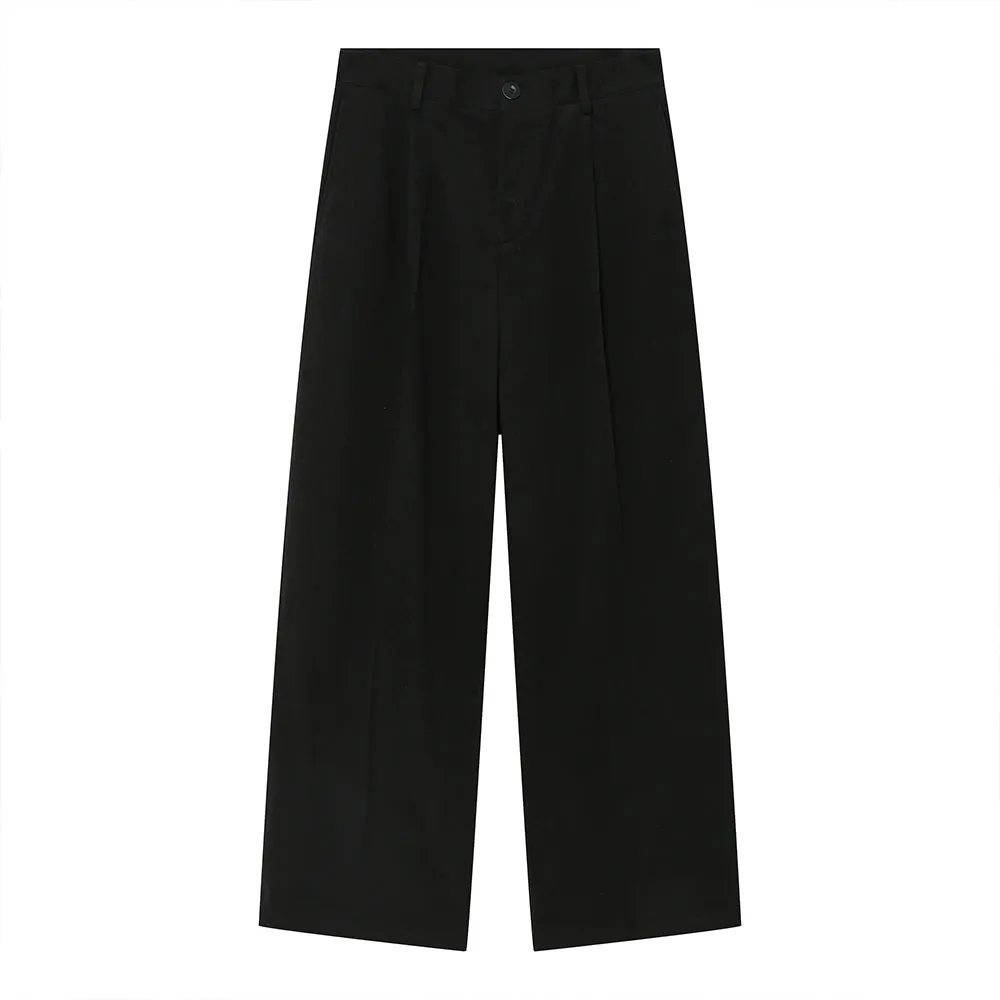 Wide-leg Straight Pleated Trousers