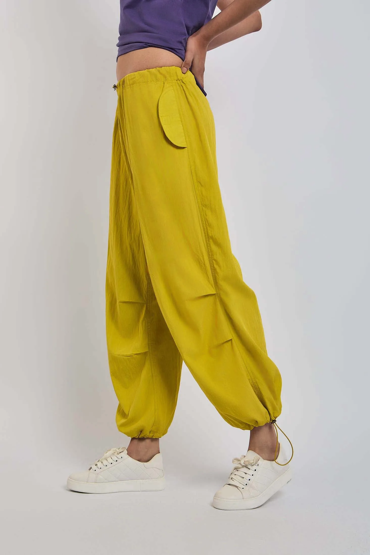 Women Pant Wide Leg  In Stripes Yellow