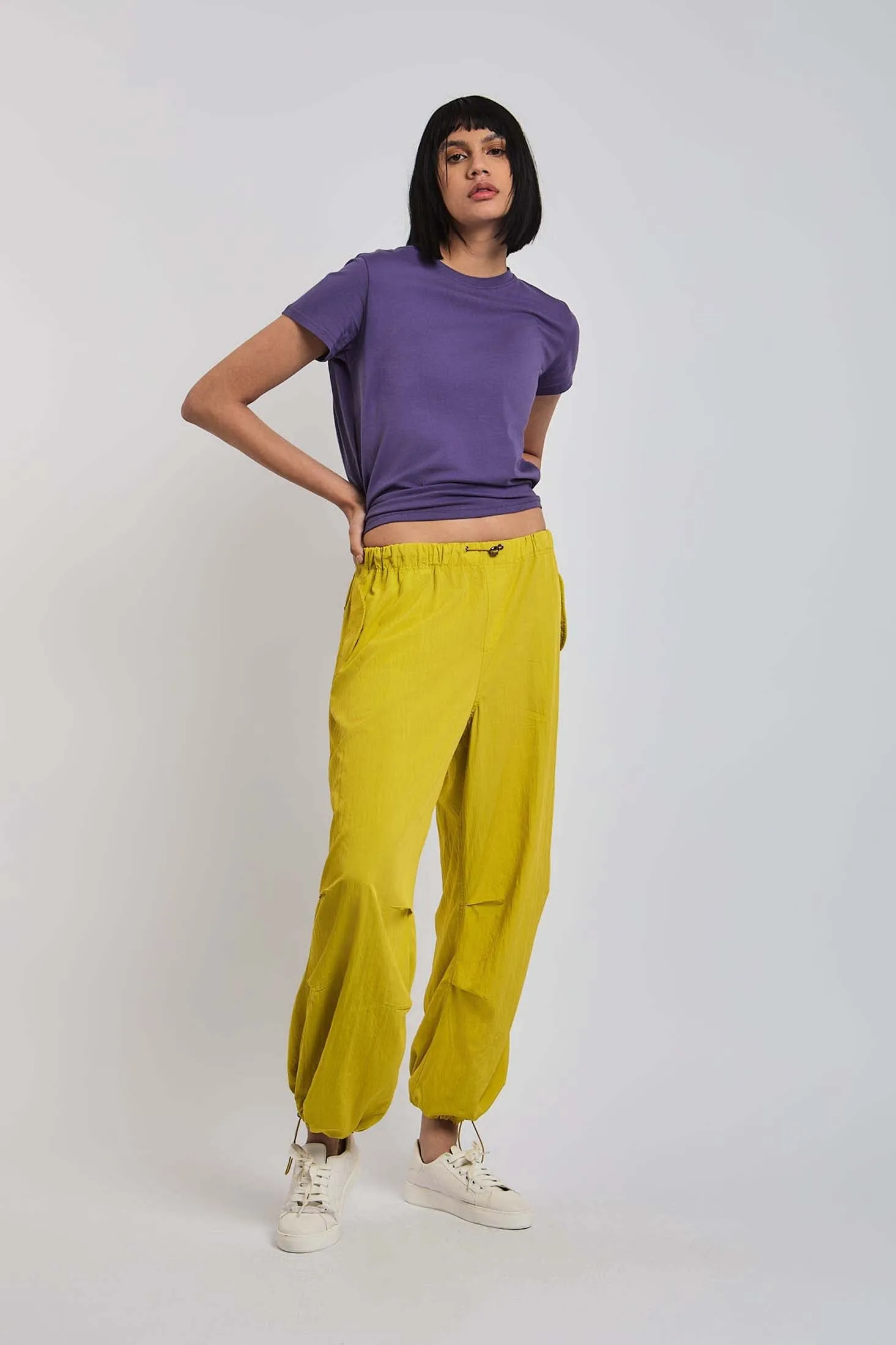 Women Pant Wide Leg  In Stripes Yellow
