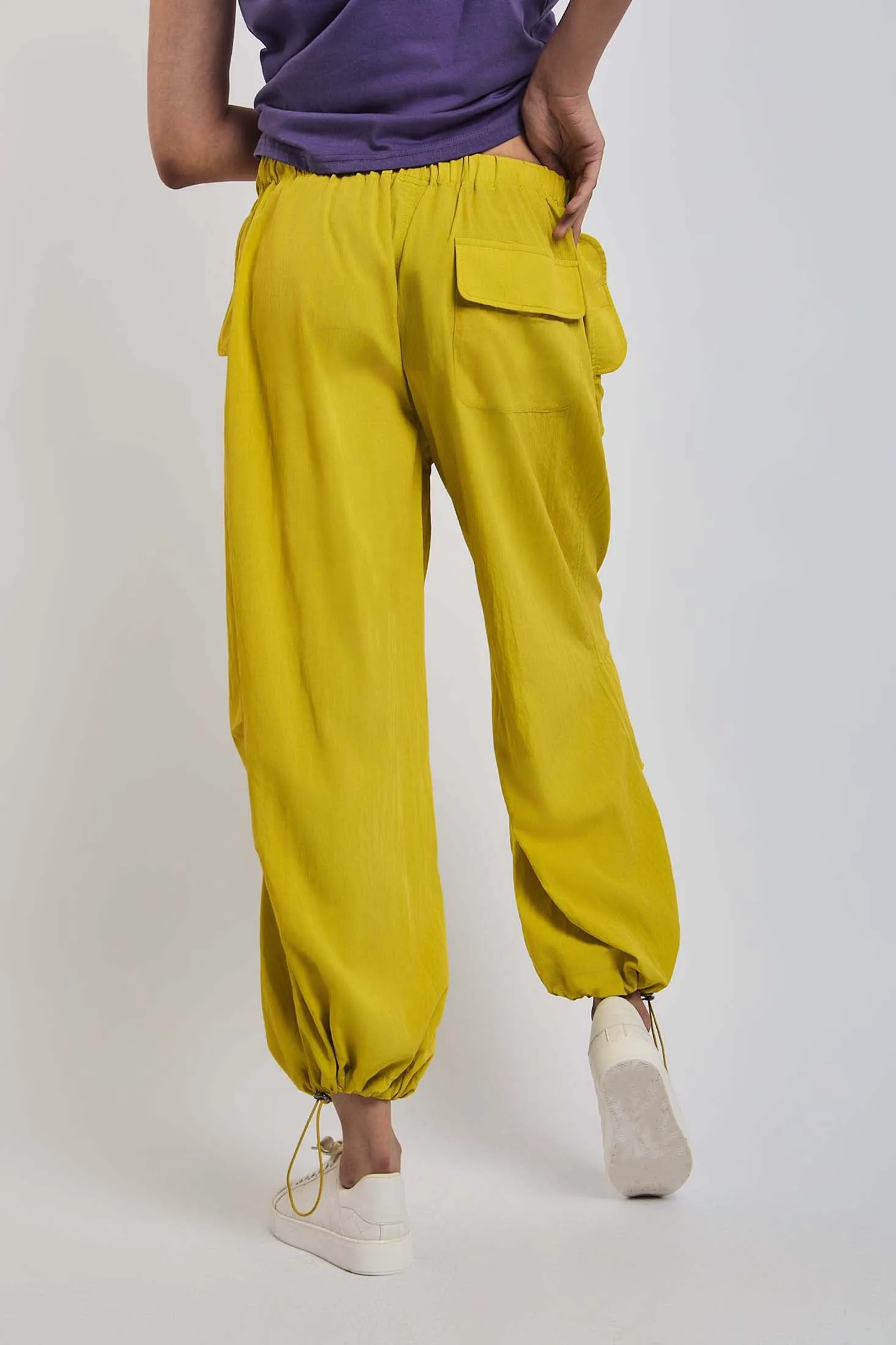 Women Pant Wide Leg  In Stripes Yellow