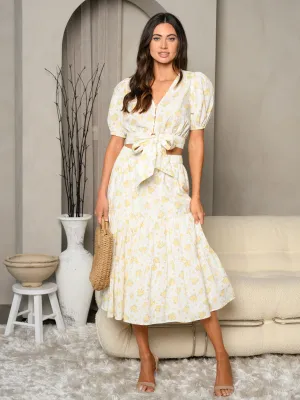 WOMEN'S 2PC FLORAL BOHO TOP & MIDI SKIRT SET