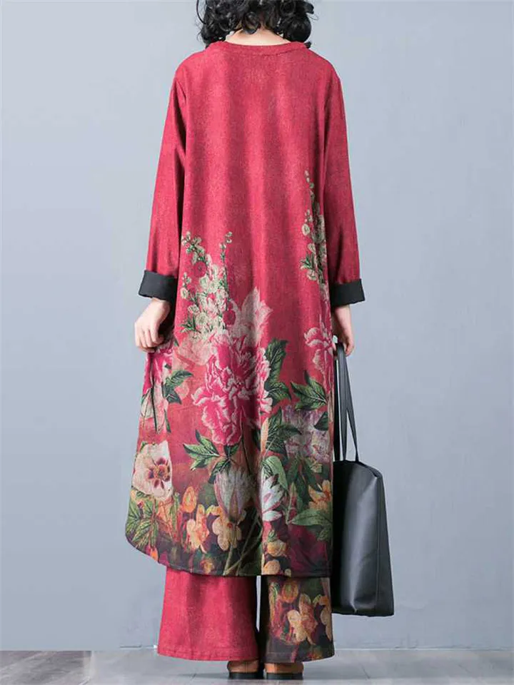 Women's Beautiful Peony Floral Printed Loose Comfy Sets