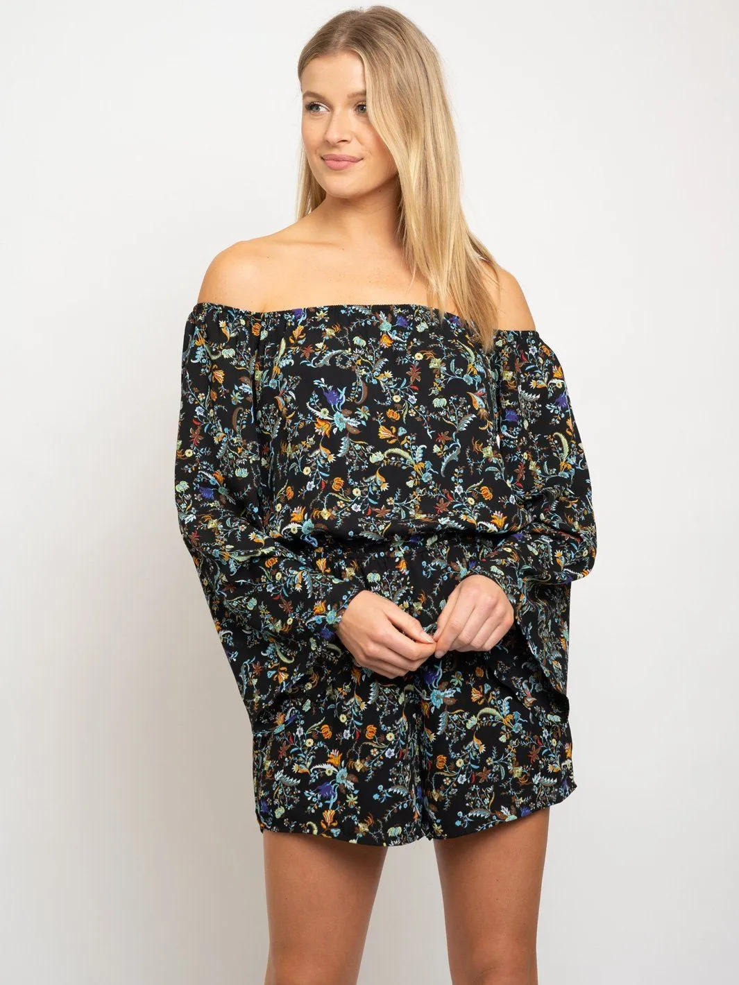 WOMEN'S BELL SLEEVE FLORAL ROMPER