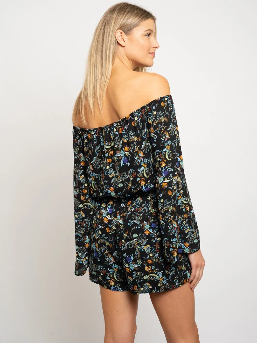 WOMEN'S BELL SLEEVE FLORAL ROMPER