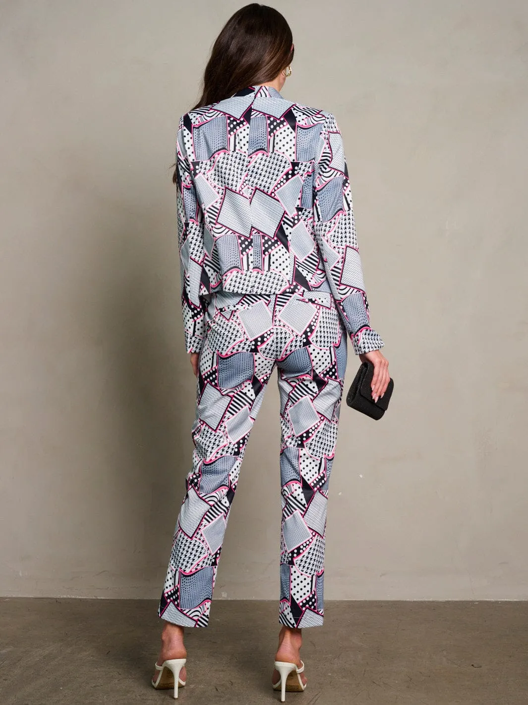 WOMEN'S BUTTON CLOSURE POCKETS MULTI PRINT PANTS