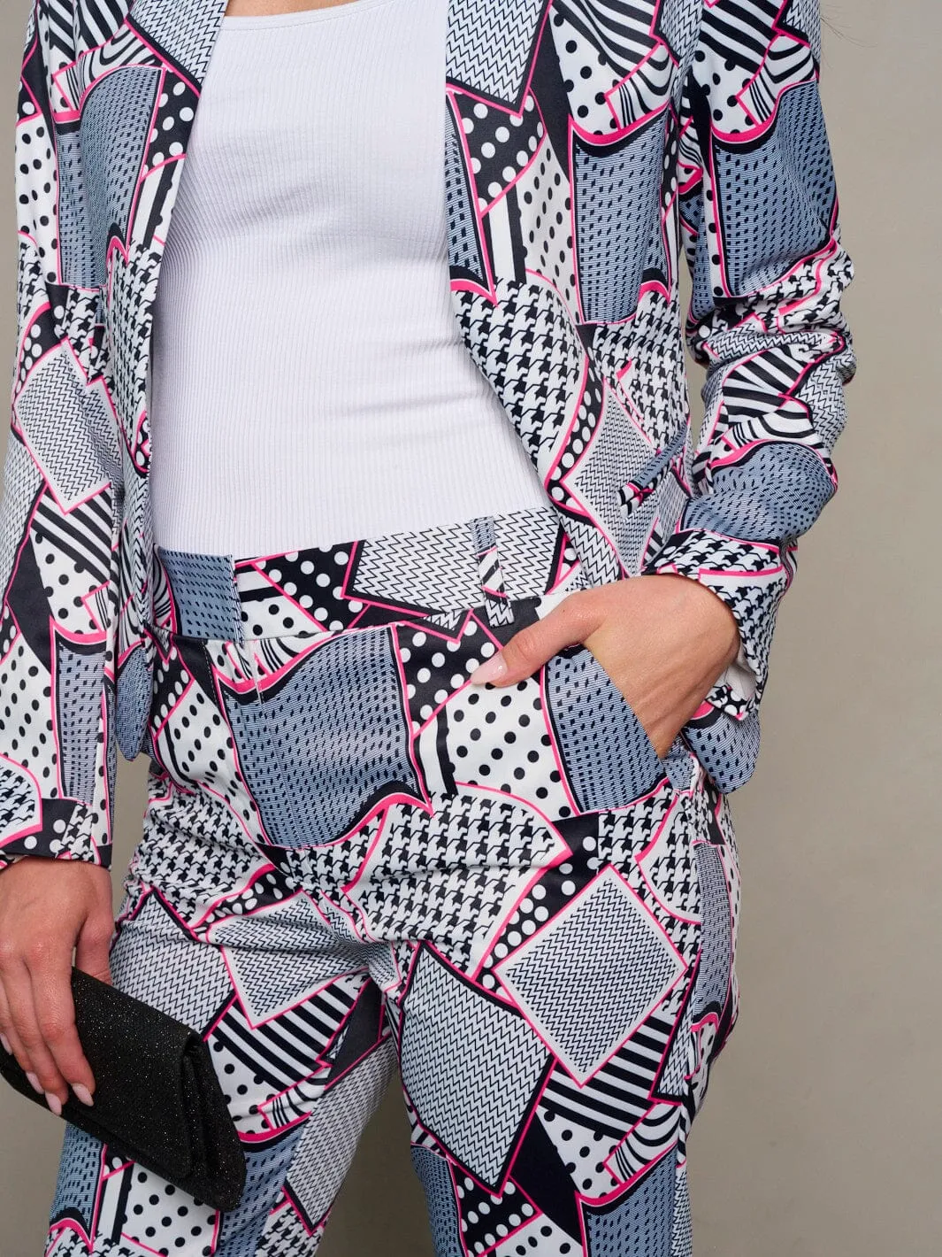 WOMEN'S BUTTON CLOSURE POCKETS MULTI PRINT PANTS