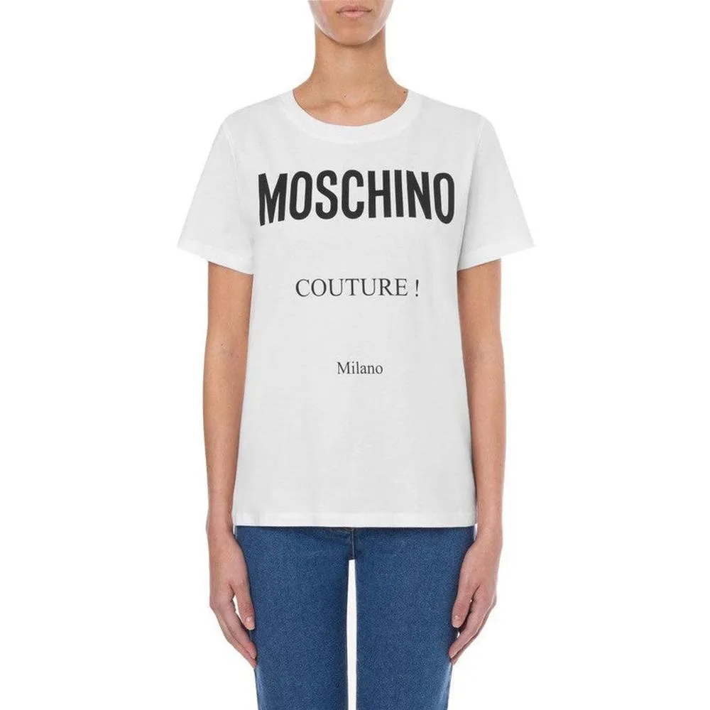 Women's Cotton T-shirt With Moschino Couture Print  White XL/46