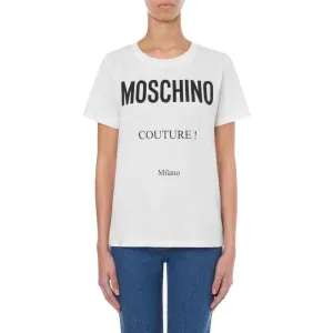 Women's Cotton T-shirt With Moschino Couture Print  White XL/46