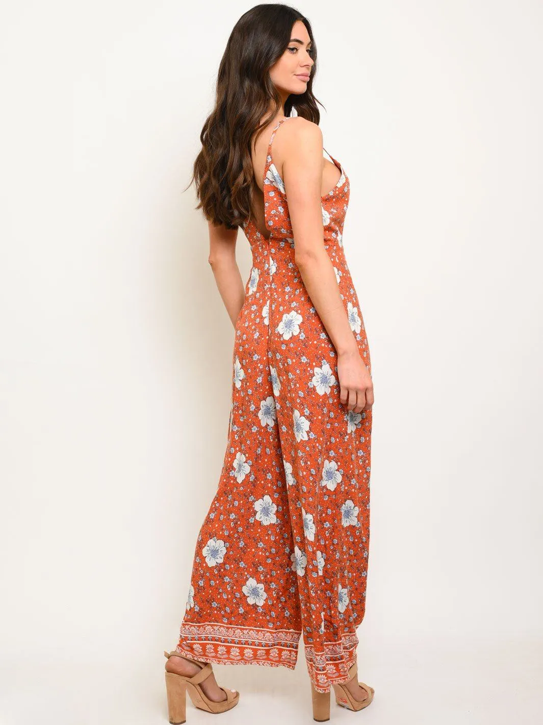 WOMEN'S FLORAL BUTTONS DETAIL JUMPSUIT