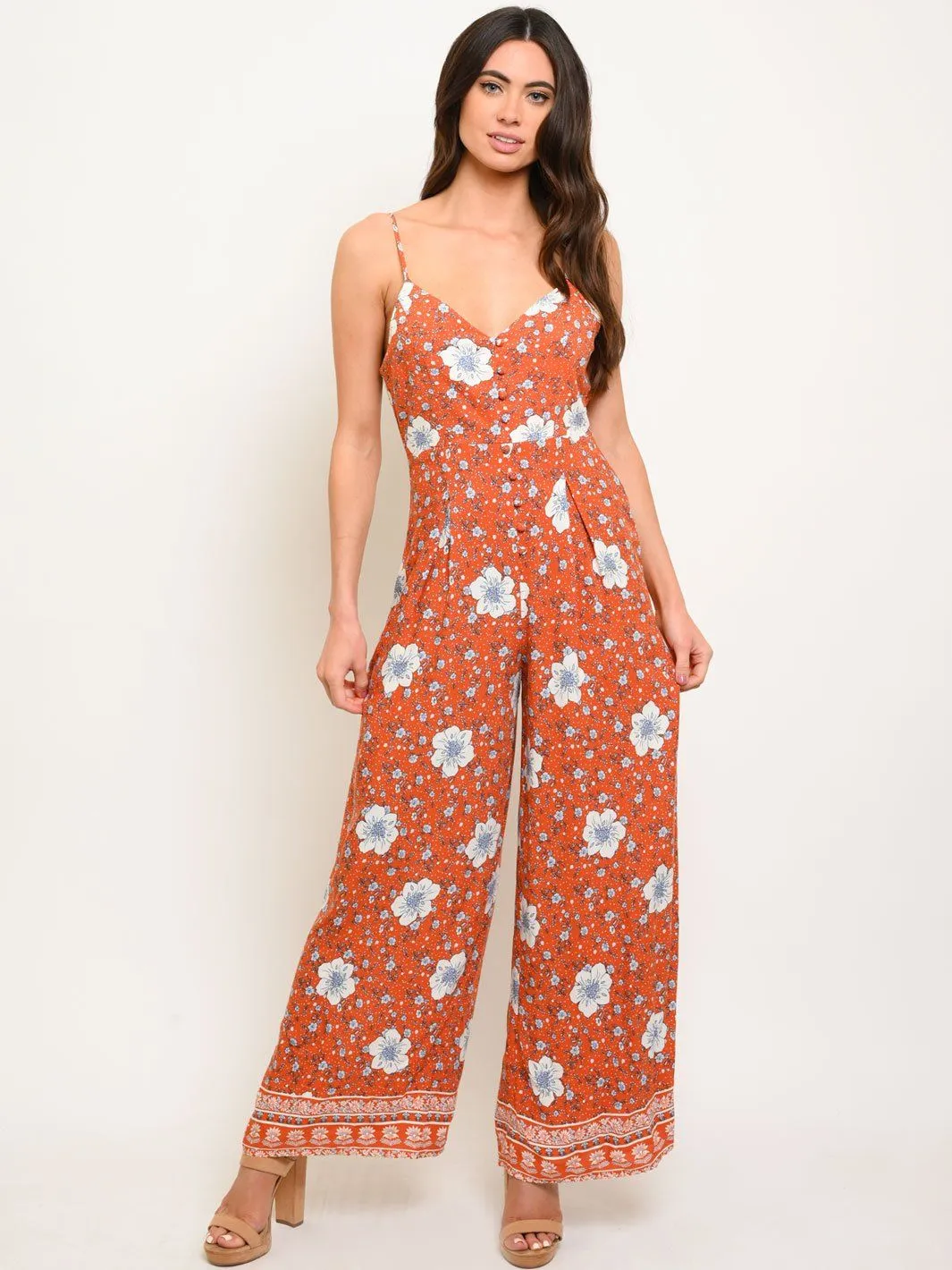 WOMEN'S FLORAL BUTTONS DETAIL JUMPSUIT