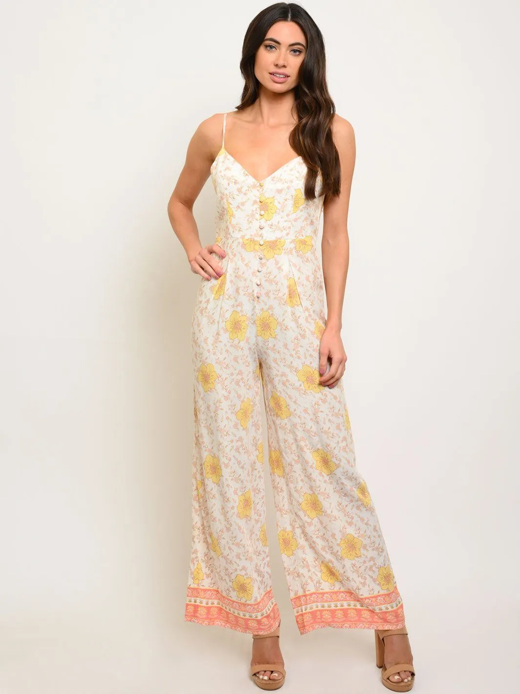 WOMEN'S FLORAL BUTTONS DETAIL JUMPSUIT