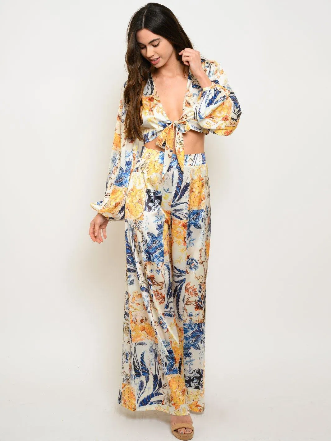 WOMEN'S FLORAL PANTS & TOP 2PC. SET
