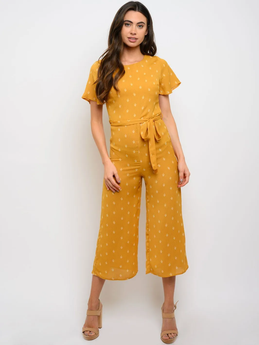 WOMEN'S FLORAL PRINT SHORT SLEEVE JUMPSUIT