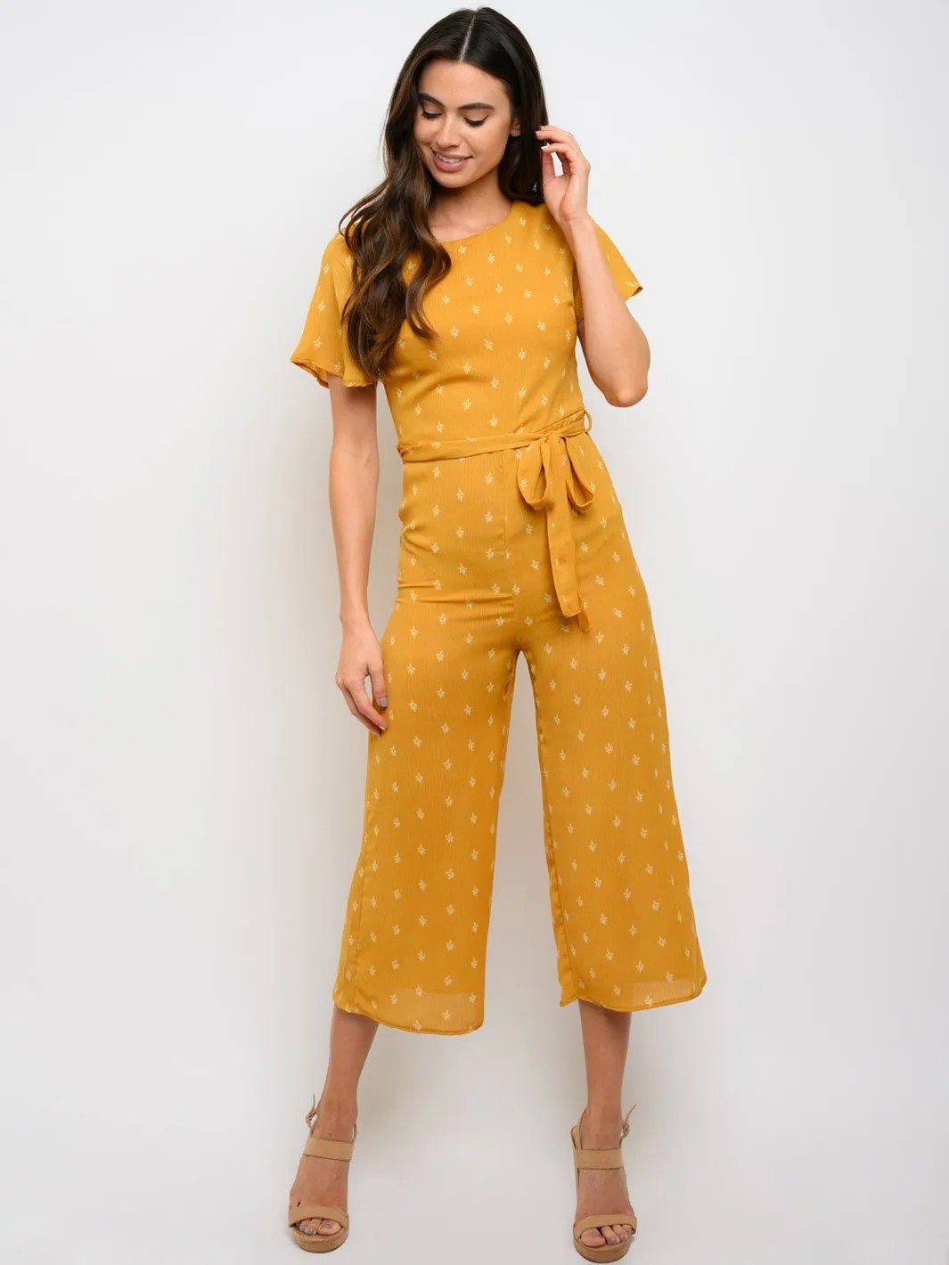 WOMEN'S FLORAL PRINT SHORT SLEEVE JUMPSUIT