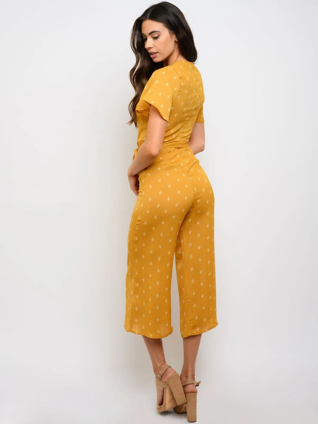 WOMEN'S FLORAL PRINT SHORT SLEEVE JUMPSUIT