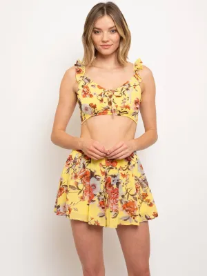 WOMEN'S FLORAL RUFFLE DETAIL 2PC SET.