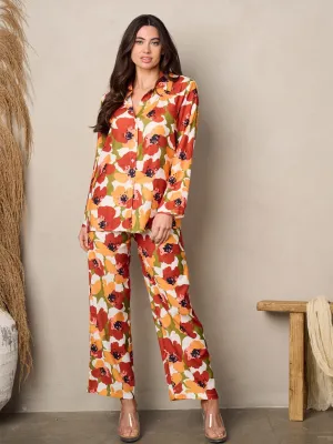 WOMEN'S LONG SLEEVE BUTTON UP TOP & PANTS FLORAL SET