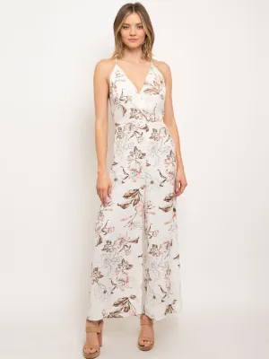 WOMEN'S OPEN BACK V-NECK FLORAL JUMPSUIT