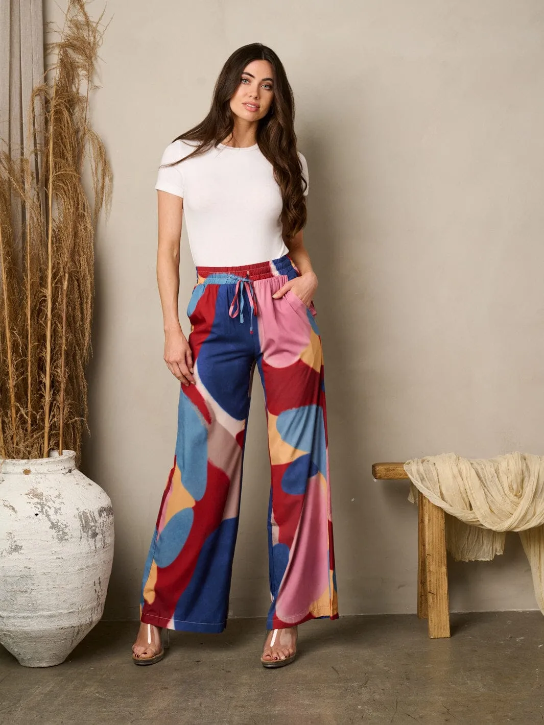WOMEN'S WIDE LEG POCKETS MULTI COLOR PANTS